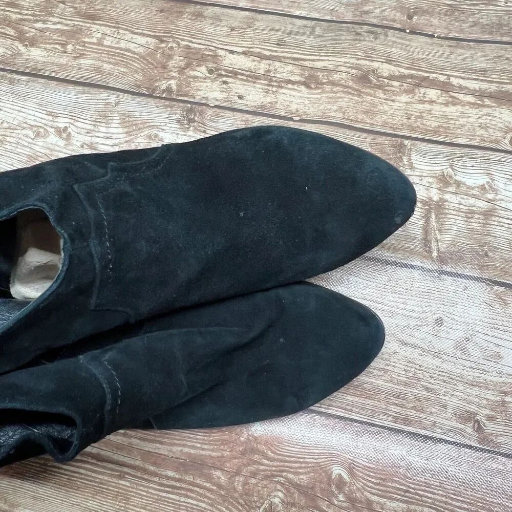 Plomo Boots Womens Eur 39 Ankle Bootie Black Suede Side Zip Low Heels Almond Toe
